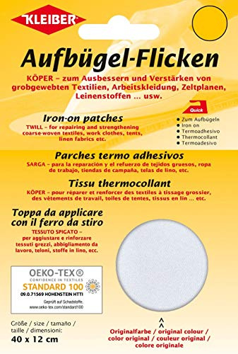 Kleiber + Co.GmbH Köper-Bügelflicken, Weiß, ca. 40 cm x 12 cm, 4 330-04