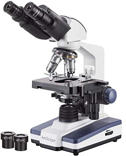 AmScope - 40X-2000X Microscopio composto da laboratorio, con lente binoculare, illuminazione a LED e tavolino meccanico a doppio strato per visuale 3D, ingrandimento - B120B