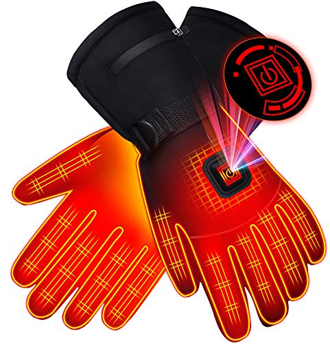 Spring Shop Electric Rechargeable Battery Power Waterproof Touchscreen Heated Gloves for Men Women, 3 Heating Temperature Adjustable Thermal Gloves for Skiing Hunting Fishing Camping Cycling
