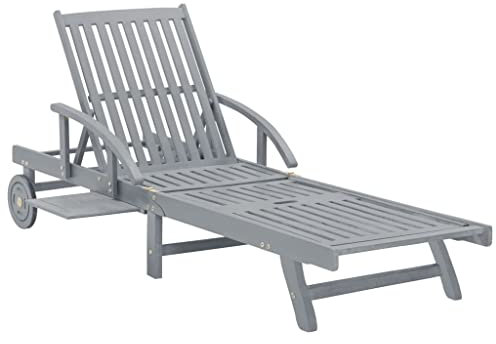 vidaXL Akazienholz Massiv Sonnenliege mit Rädern Gartenliege Holzliege Liegestuhl Gartenmöbel Liege Saunaliege Strandliege Garten Grau