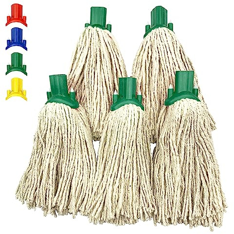 Mop Heads Replacement, Colour Coded Self Threading Socket Cotton Mop Head No.12 PY (Green, Pack of 5)