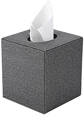 BTSKY Linen Household Office Cube Tissue Paper Holder Square Tissue Box Cover Case Napkin Holder (Grey)