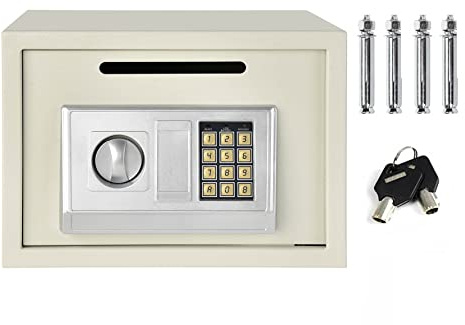 Office Use Security Box 16L White Cash Box Electronic Password Money Deposit Box Ideal for Money Jewelry File with Lock Key Waterproof Fireproof Safety Box for Office(16L,White)
