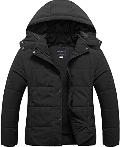 CREATMO US Women's Plus Size Winter Thicken Puffer Coat Maternity Warm Jacket with Removable Hood Black 2X