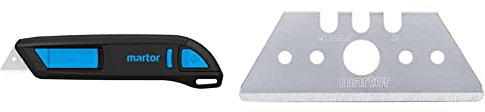 MARTOR Sicherheitsmesser Mit Klingeneinzug, SECUNORM 300, Profi Cuttermesser & 10 x TRAPEZKLINGE, Ersatzklingen Cuttermesser, Sicherheitsmesser, 19 mm, Scharf, Abgerundet, 2-fach Nutzbar, NR. 65232