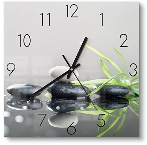 DEQORI Glasuhr | 30x30 cm | Motiv Naturstein Arrangement | ausgefallene leise Design Uhr aus Glas | Wanduhr für Wohnzimmer & Küche | Moderne Hingucker Uhr für die Wand