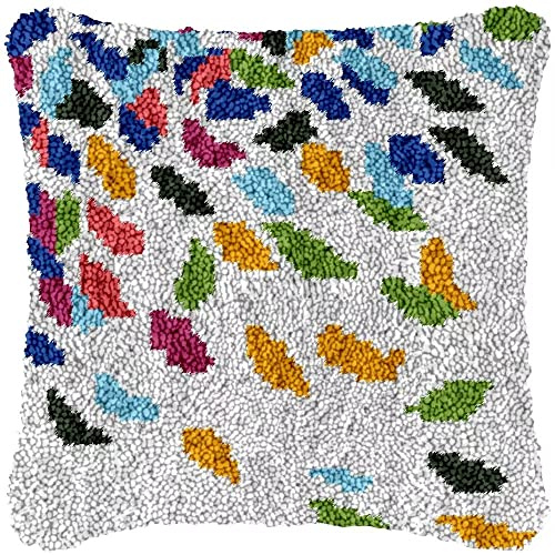Latch Hook Cushion Kits, Latch Hook Pillow Case Kits Embroidery Kits Carpet Set17X17Inch, DIY Needlework Pillow Cover Sofa Cushion Rug Making Kits, DIY Craft Kits (43x43 cm) - Falling leaves
