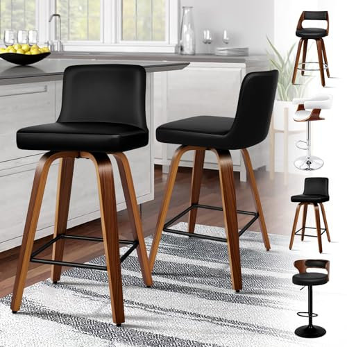 ALFORDSON Bar Stools Set of 2, Thick Padded Barstools, Kitchen Chairs with Backrest and Footrest, for Breakfast Dining Room Countertop, 150KG Loads, PU Leather, Black
