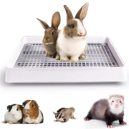 bangminda Boîte à Litière de Lapin Cage Extra Large 57x46 cm Bac à Litière pour Cochon d'Inde avec Grille Corbeille à Litière d'angle Amovible Facile à Nettoyer pour Lapin Furet Petits Animaux