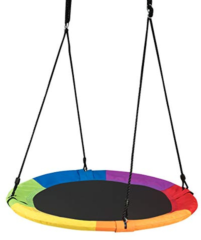 DREAMADE Balançoire Nid d’Oiseau Ronde en Tissu Oxford,Balançoire à Suspendre Enfants avec Hauteur Réglable 100-180CM,Siège Suspendu Charge 150KG pour Jardin,Caming,Balcon (Coloré, Renforcée)