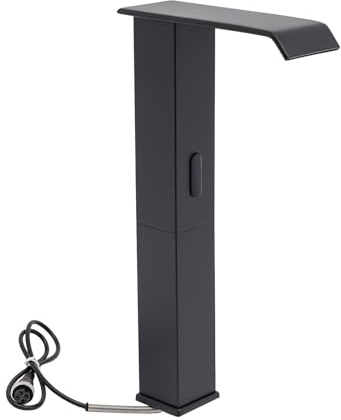Grifo de latón con sensor infrarrojo alto, grifo de lavabo automático con válvula de temperatura ajustable, grifo mezclador sin contacto (negro)