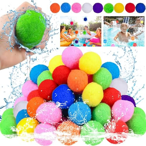 Bombe a Eau,Eombe a Eau Ballon（Pompons）,45 Pcs Bombes à Eau Réutilisables,Jeu D'eau Exterieur,Jouet Piscine,Jeux Aquatiques pour Adultes et Enfants,Jeu D'eau Exterieur Jardin