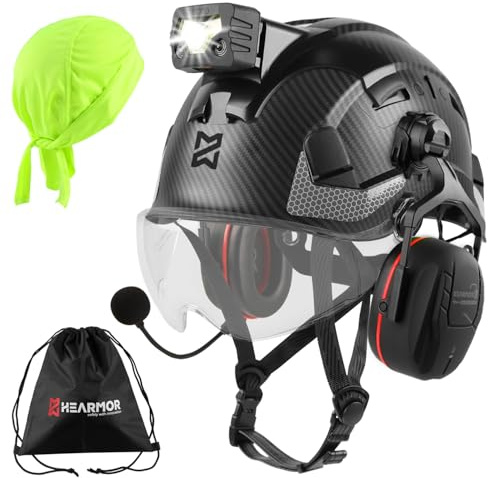 HEARMOR Industrial Helmet for Working at Heights Adult Construction Helmet with Bluetooth Active Hearing Protection Passed EN12492 Certification, EN397 Shock Absorption and Penetration Resistance Test
