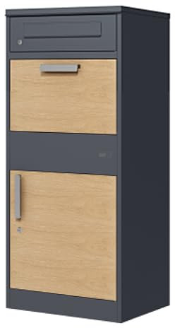 AXI Levi Cassetta postale per pacchi in metallo Antracite/look legno | Cassetta per Pacchi Multipli | Cassetta per Pacchi da Esterno con Serratura | 50,6 x 38,3 x 112 cm