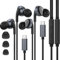 2 Pack USB C Headphones for iPhone 16/15, Type C Headphones with Mic & Volume Control, HiFi Stereo Customisable Fit USB C Earphones for Samsung Galaxy S24/S23/S22/21 with Type-C Interface - Black