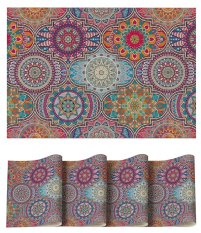 Artoid Mode Juego de 4 manteles individuales de PVC estilo vintage marroquí, 30 x 45 cm, resistentes a la suciedad, resistentes al calor, decoración de cocina