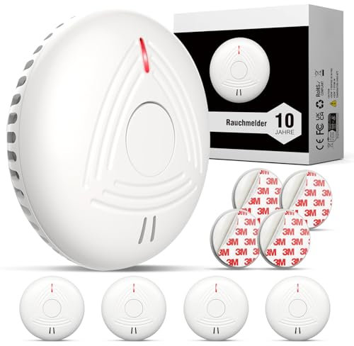 DAYTECH Rilevatore di fumo EN14604 10 anni – Facile da installare con supporto magnetico, ideale per case, appartamenti e alloggi in affitto (set da 4, bianco)