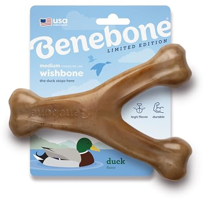 Benebone Wishbone Durable Dog Chew Toy for Aggressive Chewers, Duck, Made in USA, Medium