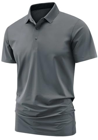 Generisch Polo azul oscuro para hombre, moda de verano, color sólido, camisa de seda de hielo, solapa, negocios, secado rápido, ropa reloj de pulsera viejo, gris, XL