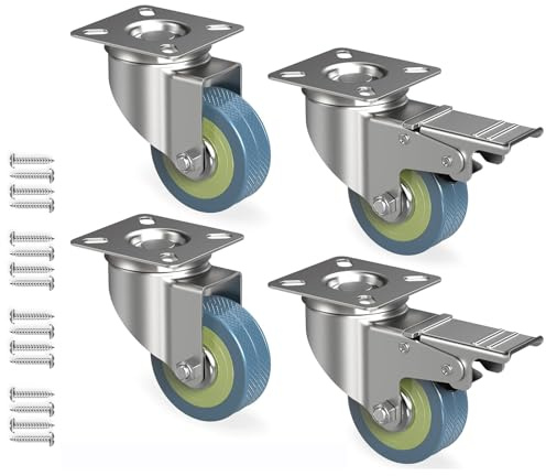 Anhoer 4er Set Möbelrollen 50 mm (2 mit Bremsen und 2 ohne) mit 16 Schrauben bis 50 kg pro Rad Strandkorbrollen Lenkrollen Schwerlastrollen Räder für Palettenmöbel