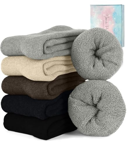 CheChury 5 Pares Calcetines Mujer Invierno Cálidos Gruesos Calcetine Mujer Algodón sin Costuras Calcetines Térmicos Frio Extremo Lana Calcetin de Punto Cómodos Transpirables Regalos de Navidad