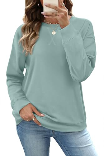 RUMIA Sweatshirt for Women Crewneck Sweaters Pullover Tops 2025 Fashion Outfits Tops for Women Winter Clothing Fall Clothes Blue Medium