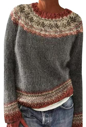 IQYU norsk tröja dam ull original vintertröja långärmad varm stickad tröja vintage damtröja vinter elegant grovstickad tröja med tryck tröja stora storlekar ulltröja