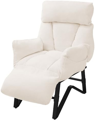ML-Design Justerbar Relaxfåtölj i Linne, Fåtölj med Fotstöd och Armstöd | Relaxstol med Mjuk Sits och Sidofickor 5 Lägen 90° till 180°, Pulverlackerade Stålben för Vardagsrummet eller Läsning, Beige