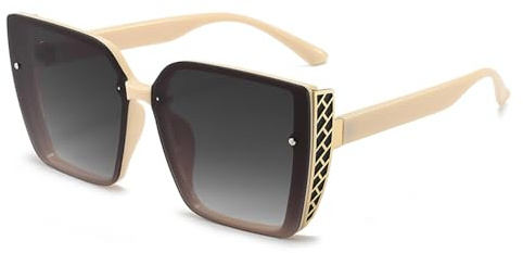 Moderiktiga solglasögon med stora bågar, damsolglasögon, personlighet, gatufotograferingssolglasögon, damsolglasögon, beige, 136 mm