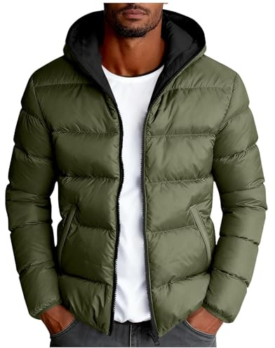 RLEHJN Doudoune Homme Hiver Chaud Manteau Homme Chaude Doudoune À Capuch Couleur Unie Veste Matelassée Zipper Basique Jacket Thermique Coupe-Vent Blouson Hiver Grande Taille XS-5XL