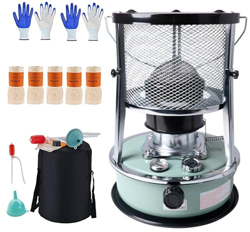 4.5L Petroleumofen für Innenräume, Petroleumheizung mit Löschautomatik, Petroleum Heizung Ohne Strom Petroliumheizer für Outdoor Camping(Green)