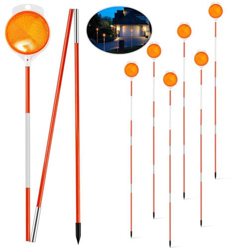 HUIROOWL Reflective Driveway Markers(6 Pcs), 48 Inch Fiberglass Pole Double Sided Driveway Reflector, Reflectors for Snow Plow Markers, Driveway Entrance, Snowy roads, Courtyards, Mailboxes