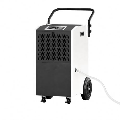 KOMFOTTEU Deshumidificador de Humedad Eléctrico 73 L/día, Deshumidificador Industrial Móvil con 4 Ruedas y Temporizador de 24 Horas, Antihumedad para Habitación 695 m³ para Garaje Sótano (Blanco)