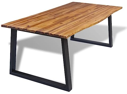 toolkix Matbord, massivt trä, akacia, 200 x 90 cm med trädkant, pulverlackerad metallram, rustikt matbord för kök och vardagsrum, stabil design, naturligt träkorn