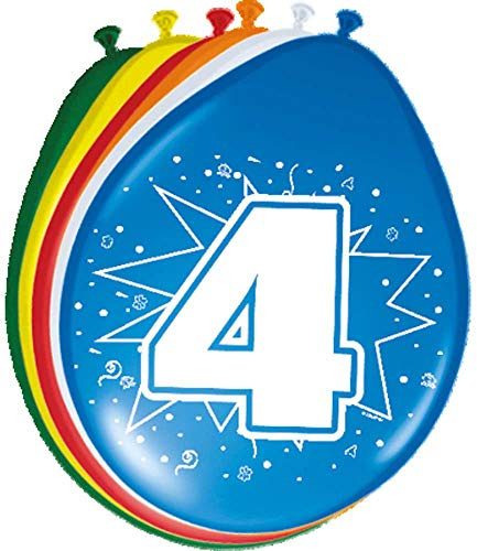 8 LUFTBALLONS FÜR DEN 4.GEBURTSTAG bunt gemischt