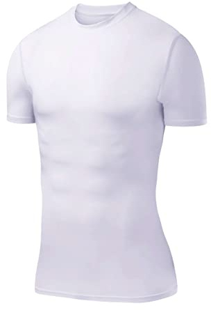 PowerLayer Men's Compression Base Layer Top Short Sleeve Thermal Under Shirt - White, Medium