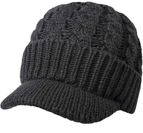 Kuyou Unisex Strickmütze Beanie Cap Winter Kappe Mütze mit Schirm, Dunkelgrau, Einheitsgröße