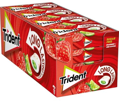 Trident Max Splash Fresa y Lima - Chicles sin Azúcar con Sabor a Fresa y Lima- Paquete de 16 Envases de 22 g