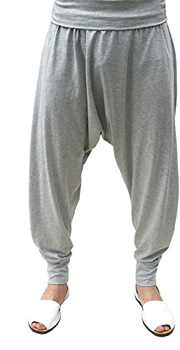 SAVARI | Harem Byxor utan fickor | Etniska | Bekväm | Idealiska byxor för yoga, pilates och dans | Unisex | Lågt kast och bred midja | Slät | Grå | Storlek XL | Stora storlekar tillgängliga