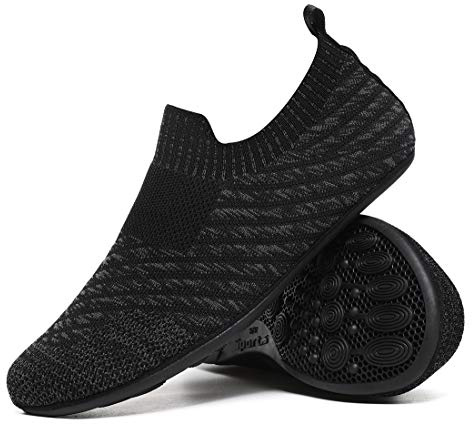 SLEVEL Lightweight Non Slip Travel Indoor Grip House Slipper Socks Unisex Adult Around The House Floor Home Shoes for Women Men (SL20005BlackGray41)