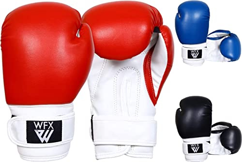 WFX Guantes de Boxeo para niños para Artes Marciales Sparring Junior Mitts de Cuero Resistente MMA Entrenamiento Saco de Boxeo Guantes llamativos Muay Thai Kick Boxing niños y niñas (Rojo, 4OZ)