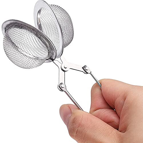 ANCLLO 4 Pack Snap Ball Tea Strainer with Handle for Loose Leaf Tea and Mulling Spices Metal Strainer Perfect Pincer Tea Ball Infuser Tea Filter Tong