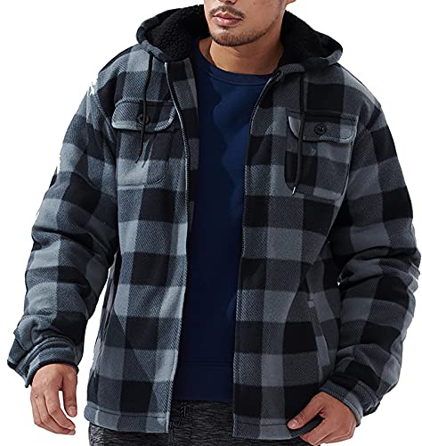 Gary Com Zip Up Hoodie for Men Fashion Checker Sherpa Linning Fleece Jackets Thicken Warm Cotton Long Sleeve Sweatshirts Leisure Oversized Outwear