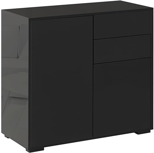 HOMCOM Kommode Sideboard mit Schublade, 2 Push-Click-Türen, Aufbewahrungsschrank mit verstellbarem Regal, Schubladenschrank für Küche, Wohnzimmer 79 x 36 x 74 cm Schwarz
