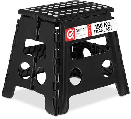 Relaxdays Klapphocker faltbar, Camping Hocker, Kinder Badhocker, bis 150 kg, Kunststoff, HxBxT: 30 x 37 x 29 cm, schwarz