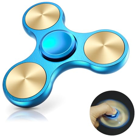 Coolden Fidget Spinner Metall Fidget Toys EDC Hand Spinner Hochwertig Angst Anti Stress Relief Spielzeug Geschenk für Kinder Erwachsene Edelstahl Leiser Fingerkreisel für Büro Schule Gold Blau
