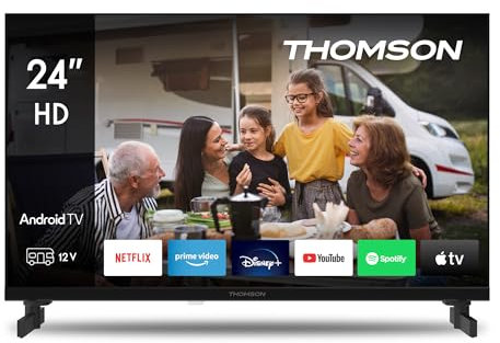 THOMSON 24 Zoll (60 cm) LED HD 12V Camping Smart Android TV, Google Assistant, Wi-Fi, Dolby Digital, Bluetooth, Triple-Tuner (Kabel/Satellit/Antenn), HDMI, CI Plus, A Plus Panel- 24HA2S13C