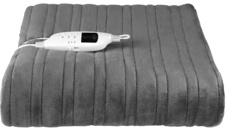 Kleeneze Heated Blanket Throw, Electric, 160 X 130 Cm, Grey | 9 Heat Settings, 1-9 Hour Timer, Detachable Controller, Machine Washable, 220 Gsm Flannel Fleece, 120 W