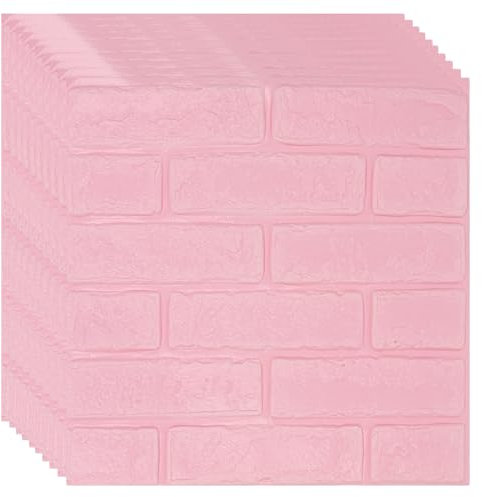 3D Wandpaneele Selbstklebend, 10 Stück Tapete Steinoptik, Steintapete Wandaufkleber, Fototapete Selbstklebend, Dekorfolie für Küche Schlafzimmer Wohnzimmer (35 x 35 x 0.3 cm, Rosa)