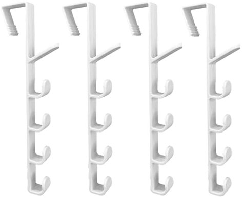 Koboko 4 StückTürhaken mit 5 Haken Haken Schiene, Türhaken zum Einhängen, Garderobenhaken, Tür Kleiderhaken, Universell, Platzsparend für Schlafzimmer Hängenden Mantel Handtuch Tasche Hut (Weiß)